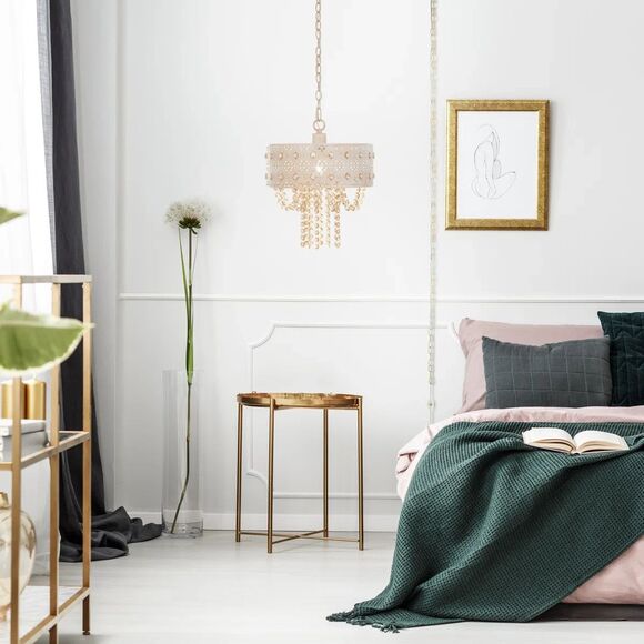 Wedgeworth Champaign Jewels W/ White Punched Metal Drum Pendant Lamp 12.75" Wide - Picture 9 of 14